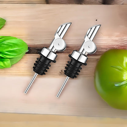 2 Pack Liquor Pour Spout, Auto Flip Olive Oil Dispenser Spout, Pour Spout for Liquor Bottles, Olive Oil Spout, Bottle Pourers for Alcohol Wine Syrup Home Bar Accessories Silver