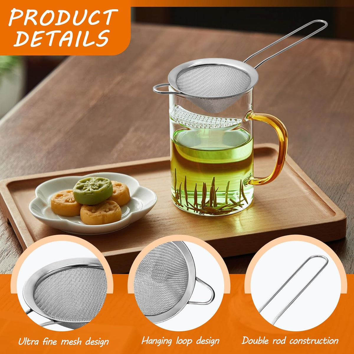 2 Pcs 8.5 cm/3.3 Inch Fine Mesh Strainer, Small