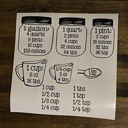 Set Kitchen Baking Cooking Cups Spoons Vinyl Decals - Measuring CONVERSIONS