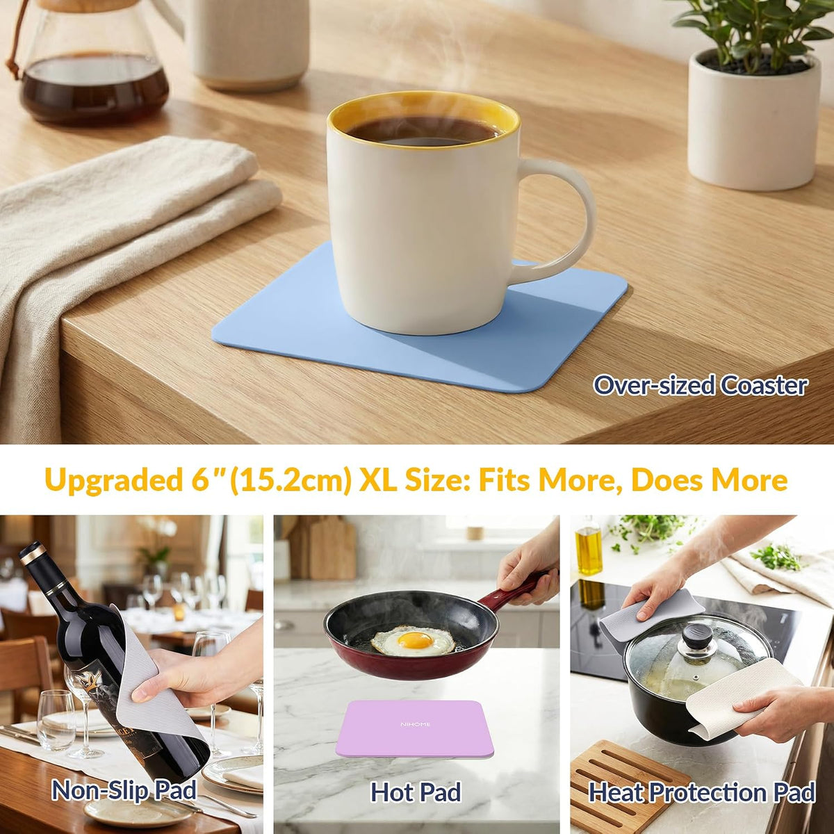 Silicone Jar Opener Gripper Pads, 6 In for Seniors, Neutral, 4 Pack