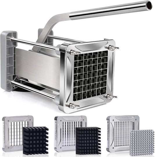 Pro French Fry Cutter for Potatoes with 1/4-1/2-3/8 Inch Blades | Durable Stainless Steel, Easy Lever Operation, Fast Cutting, Ideal for Family Meals, Parties and Batch Food Prep
