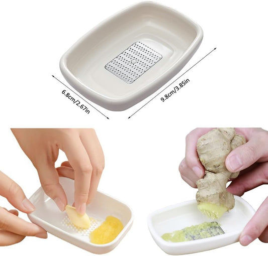 3 Pack Garlic Grater Plate with Metal Blade Wiper Ginger Grater Tool Spoon Rest Herb Stripper Small Graters Grating Bowls for Lemon Onion Nutmeg Chocolate Fresh Organic Peeled Garlic Bulbs