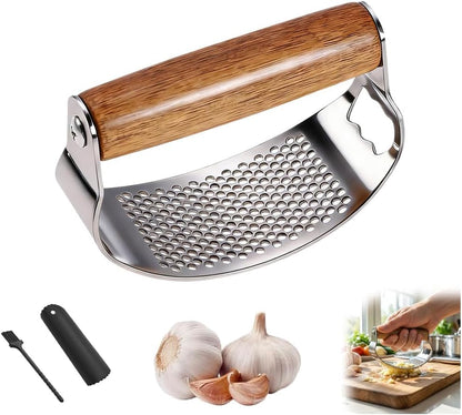 Garlic Press Rocker 2026 New,Portable Manual Stainless Steel Garlic Press Rocker Crusher Masher with Garlic Peeling Drum for Home Kitchen Utensils Garlic Crusher