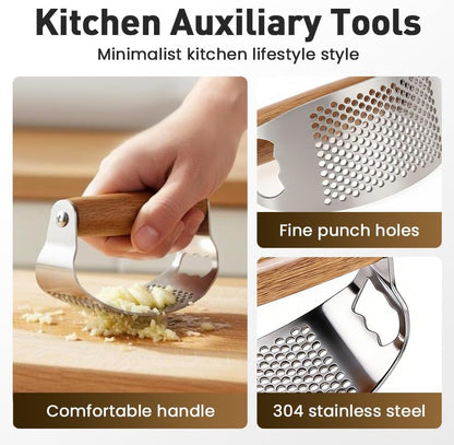 Garlic Press Rocker 2026 New,Portable Manual Stainless Steel Garlic Press Rocker Crusher Masher with Garlic Peeling Drum for Home Kitchen Utensils Garlic Crusher