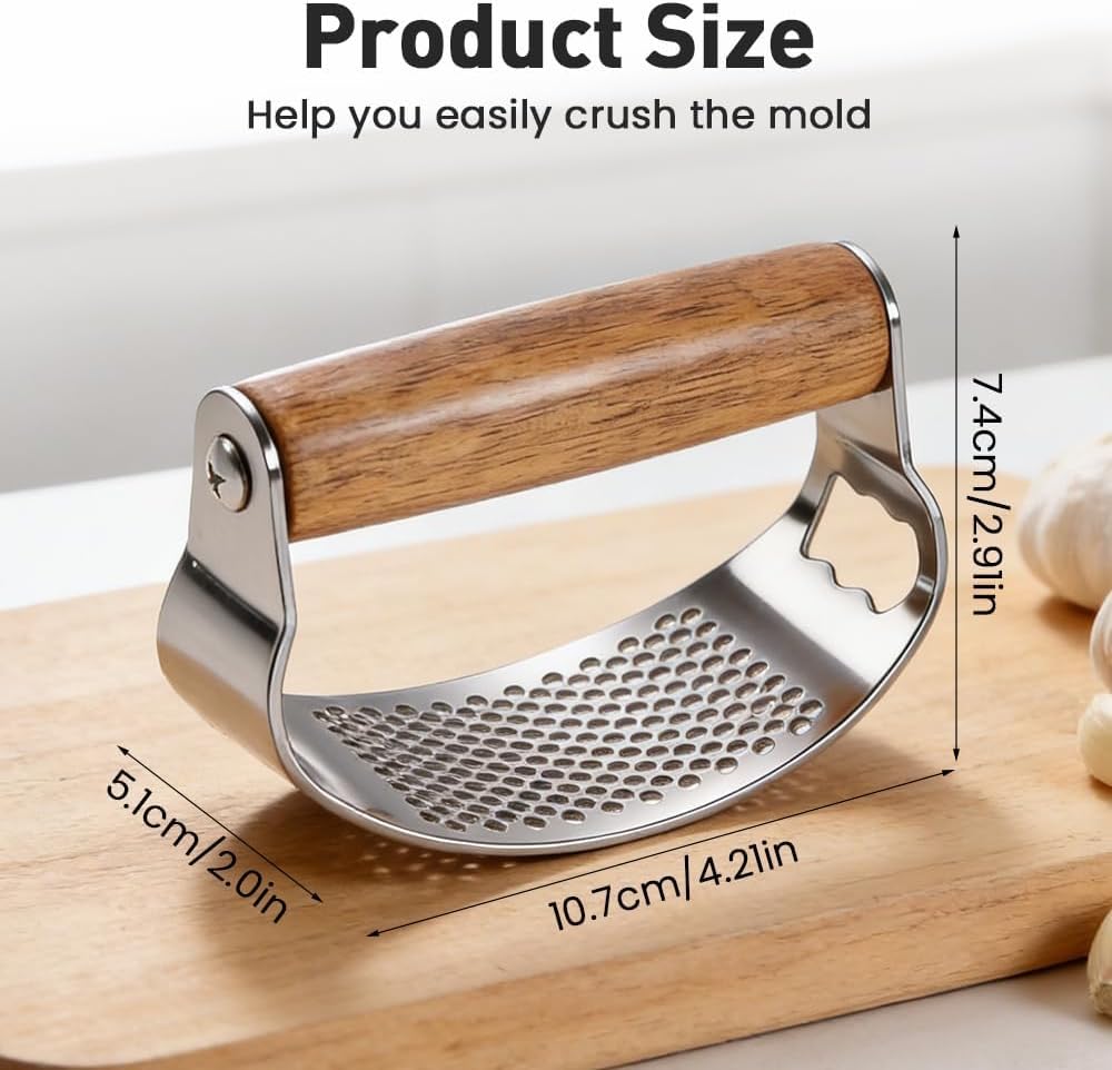 Garlic Press Rocker 2026 New,Portable Manual Stainless Steel Garlic Press Rocker Crusher Masher with Garlic Peeling Drum for Home Kitchen Utensils Garlic Crusher