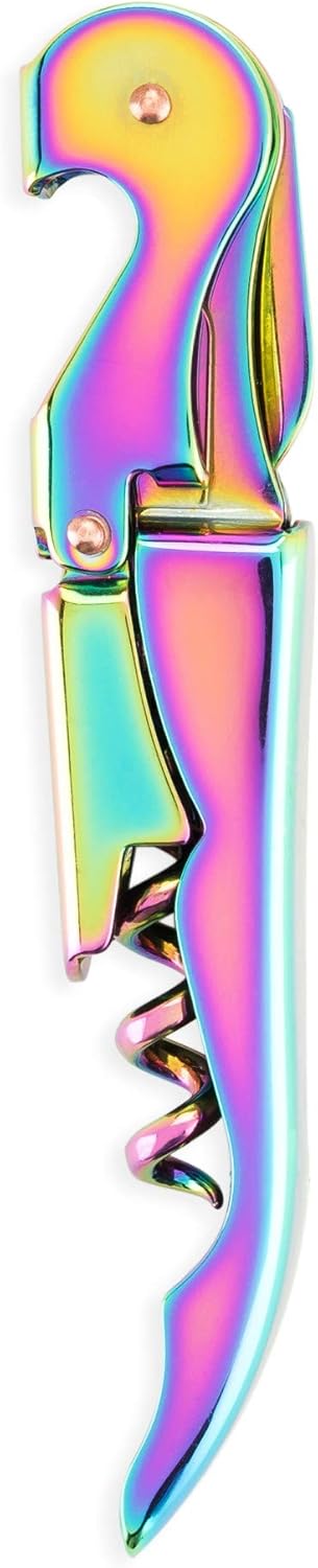 Mirage Iridescent Double Hinged Corkscrew Wine Opener with Built-in Beer Bottle Opener, Stainless Steel Wine Key with Foil Cutter, Home Bar Gifts for Women, Bridesmaid Gifts, Kitchen and Travel