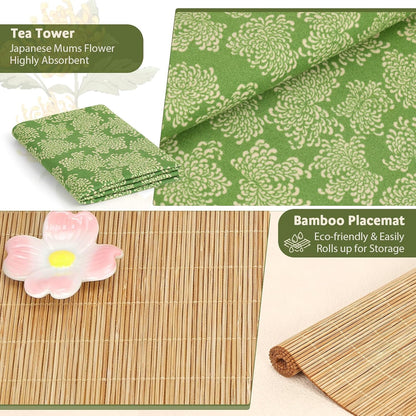Complete matcha kit with ceramic bowl, bamboo whisk, whisk holder, scoop and sifter, designed for Japanese tea ceremony, daily matcha and gifts.