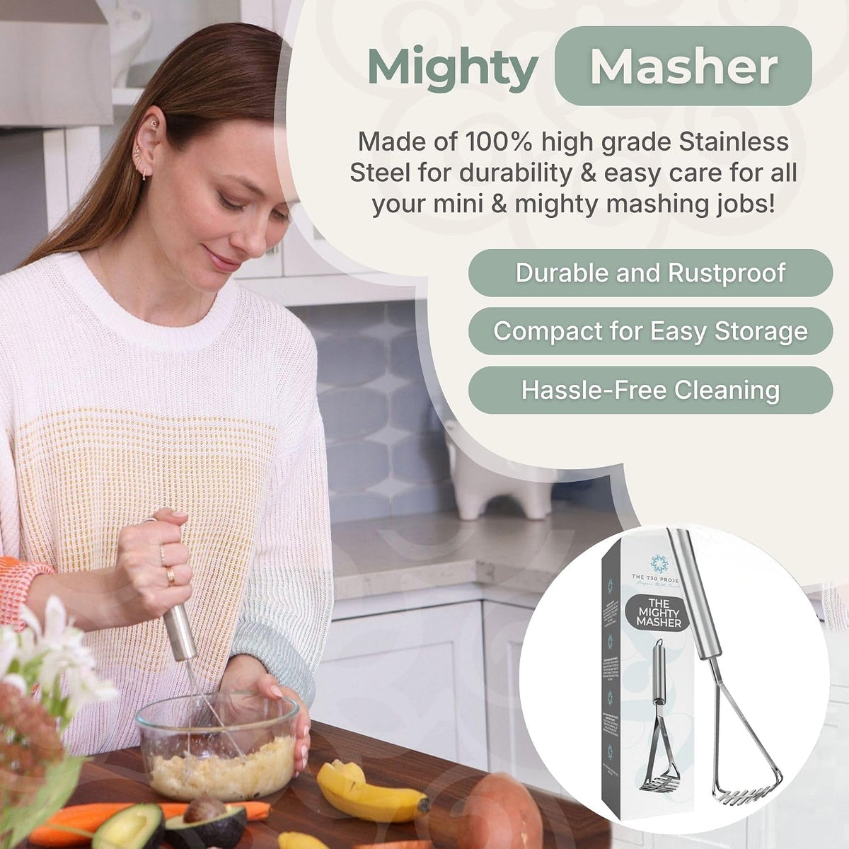 Mighty Masher, Baby Food Masher, Stainless Steel Smasher