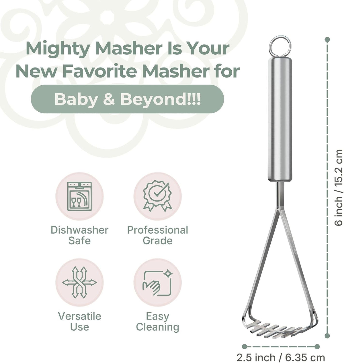 Mighty Masher, Baby Food Masher, Stainless Steel Smasher