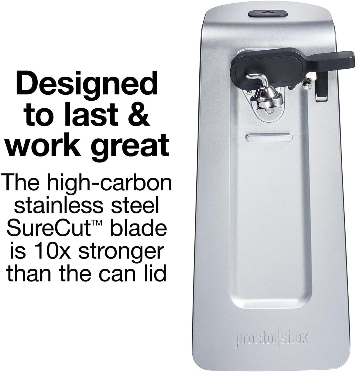 SureCut Electric Automatic Can Opener for Kitchen with Stainless Steel Blade, Twist-off Easy-Clean Lever, Cord Storage, Extra Tall, Silver (75225)