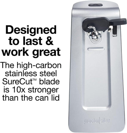 SureCut Electric Automatic Can Opener for Kitchen with Stainless Steel Blade, Twist-off Easy-Clean Lever, Cord Storage, Extra Tall, Silver (75225)