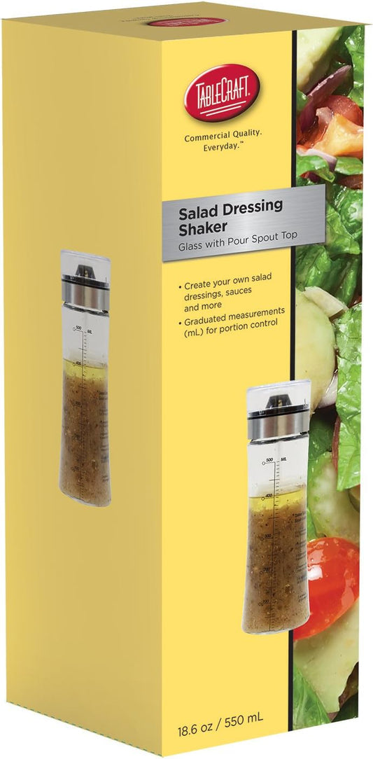 Salad Dressing Shaker, Glass with Plastic & Metal Pour Spout Top, Clear