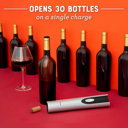 Cordless Electric Wine Bottle Opener with Foil Cutter, Silver