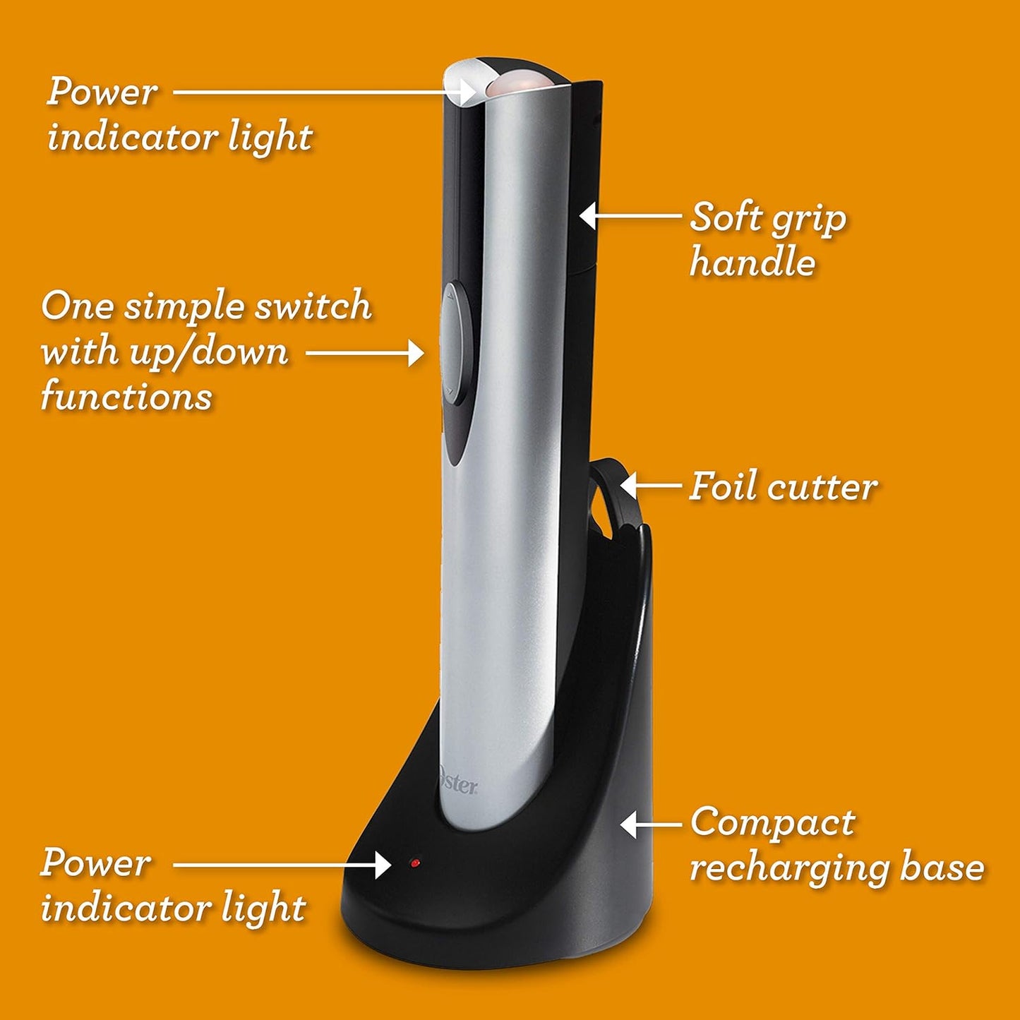 Cordless Electric Wine Bottle Opener with Foil Cutter, Silver