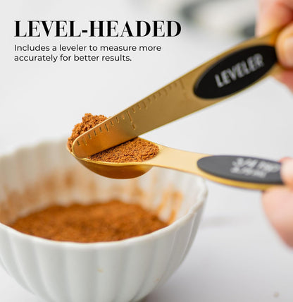 Stainless Steel Magnetic Measuring Spoons Set with Leveler | 8-Piece, Dual Sided, Stackable, BPA Free, Stainless Steel Measuring Spoons for Dry & Liquid Ingredient - Fits in Spice Jars