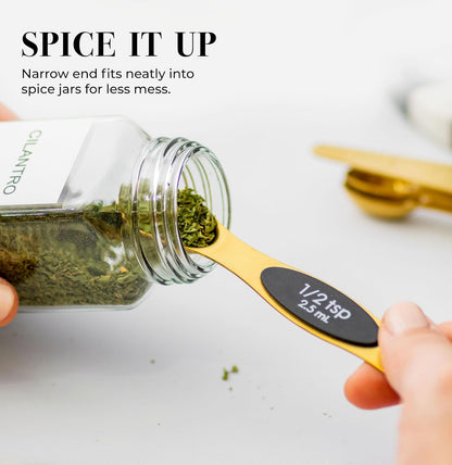 Stainless Steel Magnetic Measuring Spoons Set with Leveler | 8-Piece, Dual Sided, Stackable, BPA Free, Stainless Steel Measuring Spoons for Dry & Liquid Ingredient - Fits in Spice Jars