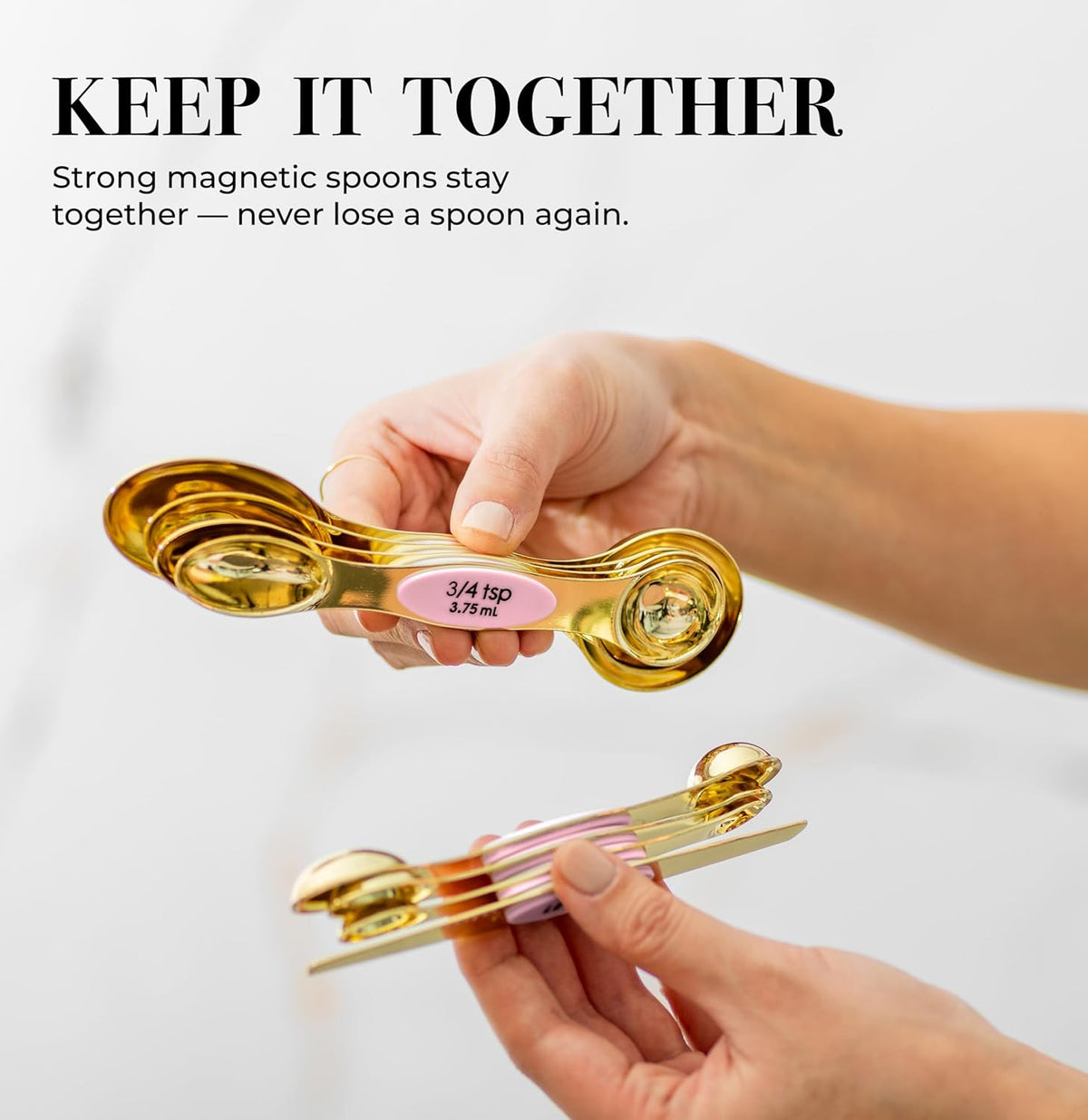 Stainless Steel Magnetic Measuring Spoons Set with Leveler | 8-Piece, Dual Sided, Stackable, BPA Free, Stainless Steel Measuring Spoons for Dry & Liquid Ingredient - Fits in Spice Jars