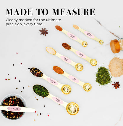 Stainless Steel Magnetic Measuring Spoons Set with Leveler | 8-Piece, Dual Sided, Stackable, BPA Free, Stainless Steel Measuring Spoons for Dry & Liquid Ingredient - Fits in Spice Jars