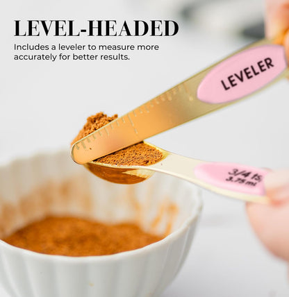 Stainless Steel Magnetic Measuring Spoons Set with Leveler | 8-Piece, Dual Sided, Stackable, BPA Free, Stainless Steel Measuring Spoons for Dry & Liquid Ingredient - Fits in Spice Jars
