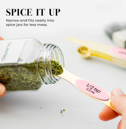 Stainless Steel Magnetic Measuring Spoons Set with Leveler | 8-Piece, Dual Sided, Stackable, BPA Free, Stainless Steel Measuring Spoons for Dry & Liquid Ingredient - Fits in Spice Jars