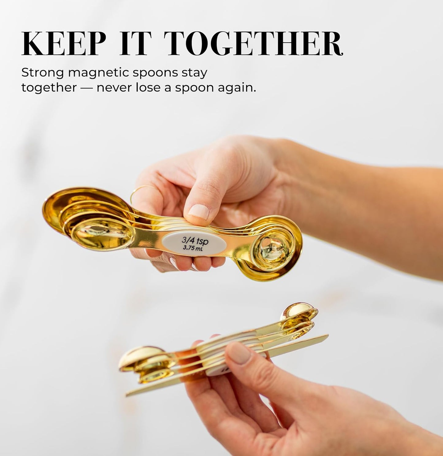 Stainless Steel Magnetic Measuring Spoons Set with Leveler | 8-Piece, Dual Sided, Stackable, BPA Free, Stainless Steel Measuring Spoons for Dry & Liquid Ingredient - Fits in Spice Jars