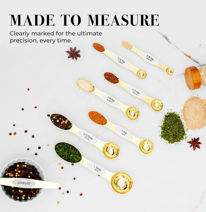 Stainless Steel Magnetic Measuring Spoons Set with Leveler | 8-Piece, Dual Sided, Stackable, BPA Free, Stainless Steel Measuring Spoons for Dry & Liquid Ingredient - Fits in Spice Jars