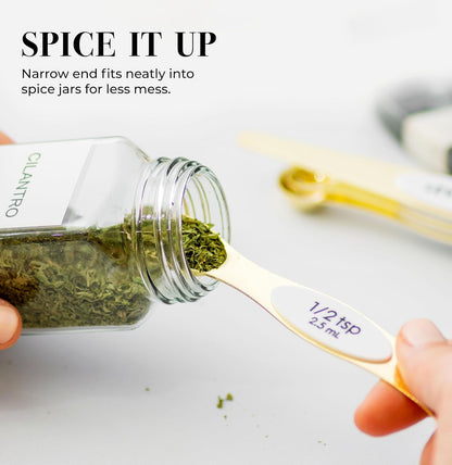 Stainless Steel Magnetic Measuring Spoons Set with Leveler | 8-Piece, Dual Sided, Stackable, BPA Free, Stainless Steel Measuring Spoons for Dry & Liquid Ingredient - Fits in Spice Jars