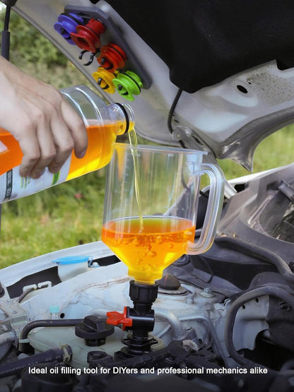 Engine Oil Funnel Kit, Upgraded Spill-Proof Design with Flow Control Valve | Oil Funnel for Oil Change, Oil Change Funnel Kit, Car Oil Funnel, Toyota Oil Funnel, Universal Fit, 1.6 QT Capacity