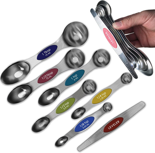 Measuring Spoons Set, Dual Sided(7PCS), Magnetic Measuring Spoons Stainless Steel Easy to Read, Stay Together Fits in Spice Jar