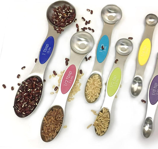 Measuring Spoons Set, Dual Sided(7PCS), Magnetic Measuring Spoons Stainless Steel Easy to Read, Stay Together Fits in Spice Jar