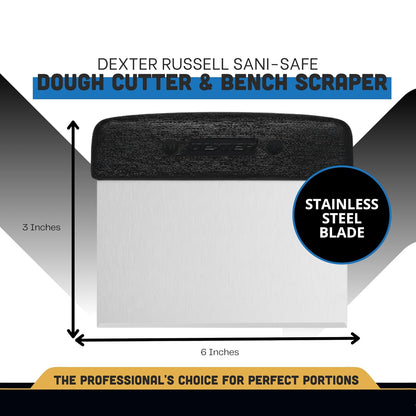 6” x 3” Dough Cutter/Scraper – S196B, Stainless Steel Blade with Black Textured Handle, Sani-Safe Series, NSF Certified, Made in USA