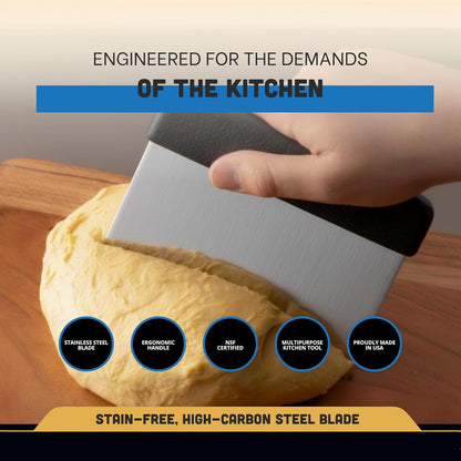 6” x 3” Dough Cutter/Scraper – S196B, Stainless Steel Blade with Black Textured Handle, Sani-Safe Series, NSF Certified, Made in USA
