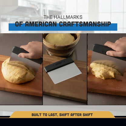 6” x 3” Dough Cutter/Scraper – S196B, Stainless Steel Blade with Black Textured Handle, Sani-Safe Series, NSF Certified, Made in USA