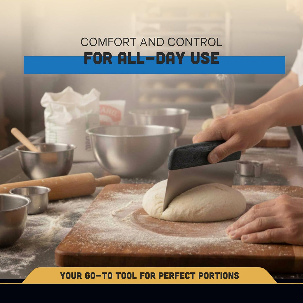 6” x 3” Dough Cutter/Scraper – S196B, Stainless Steel Blade with Black Textured Handle, Sani-Safe Series, NSF Certified, Made in USA