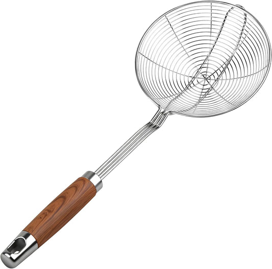 5.3" Stainless Steel Spider Strainer for Frying & Pasta | Sturdy Wire Basket, Long Heat Resistant Handle, Rustproof, For Frying Pasta Skimming, Dishwasher Safe, Multi-Use Kitchen Tool