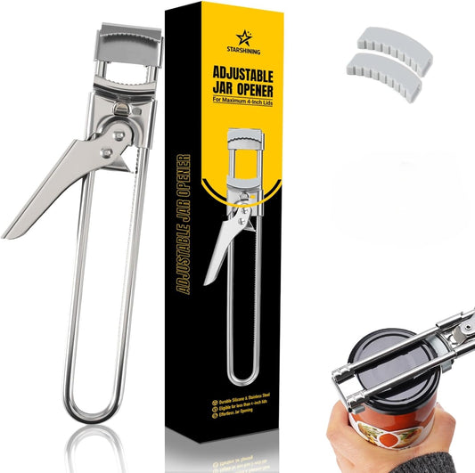 Adjustable Jar Opener for Weak Hands Max.4-Inch Lids | Stainless Steel Bottle Opener for Seniors with Arthritis , Jar Lid Gripper, Can Remover