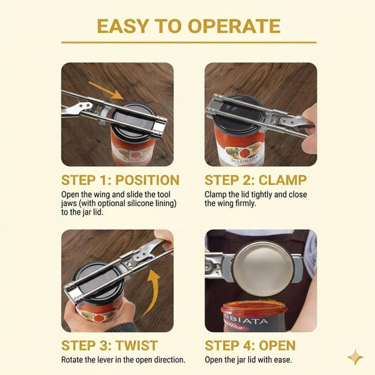 Adjustable Jar Opener for Weak Hands Max.4-Inch Lids | Stainless Steel Bottle Opener for Seniors with Arthritis , Jar Lid Gripper, Can Remover