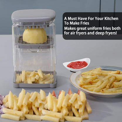 French Fry Cutter, Potato Onion Cutter, Professional Homestyle Vegetable Chopper Dicer, Great for Potatoes Carrots Cucumbers Zucchini Pepper (Fog Gray)