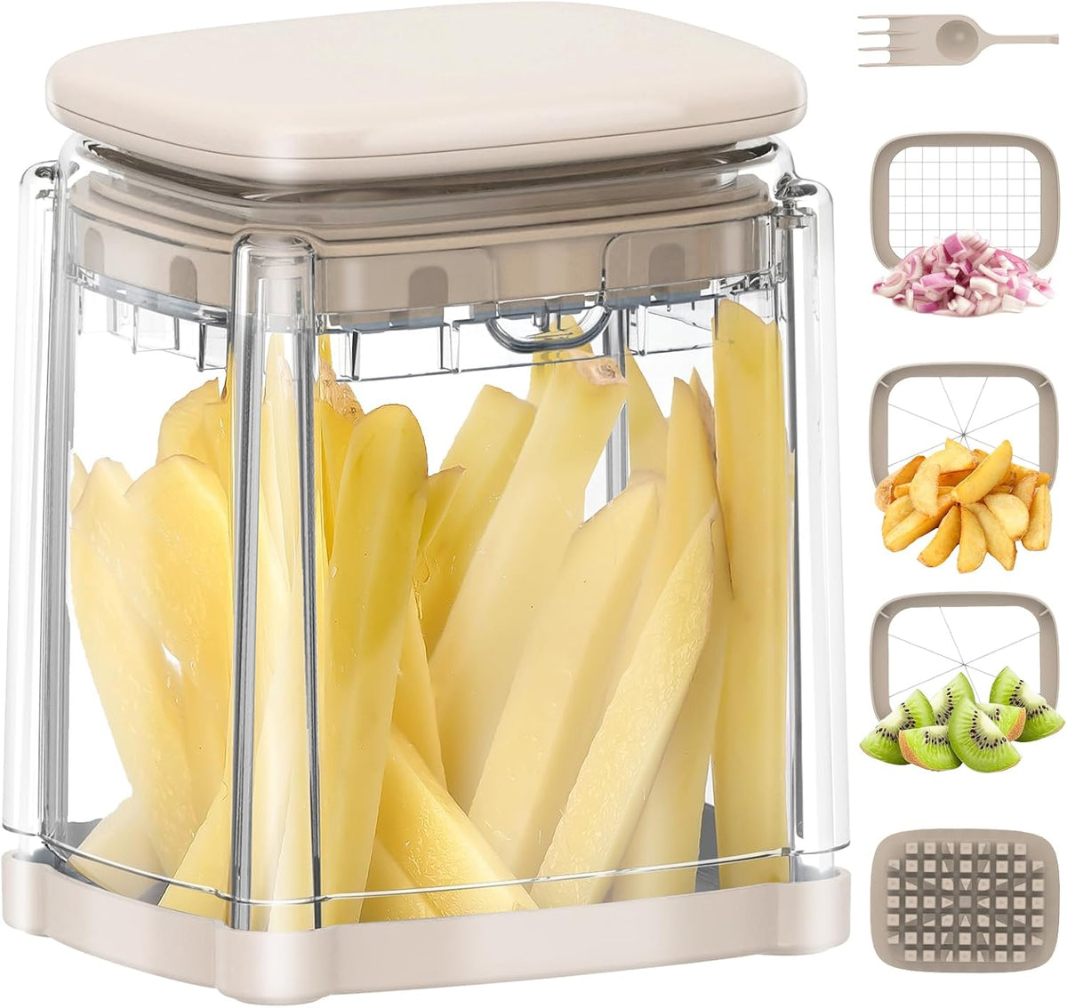 French Fry Cutter, Potato Onion Cutter, Professional Homestyle Vegetable Chopper Dicer, Great for Potatoes Carrots Cucumbers Zucchini Pepper (Fog Gray)