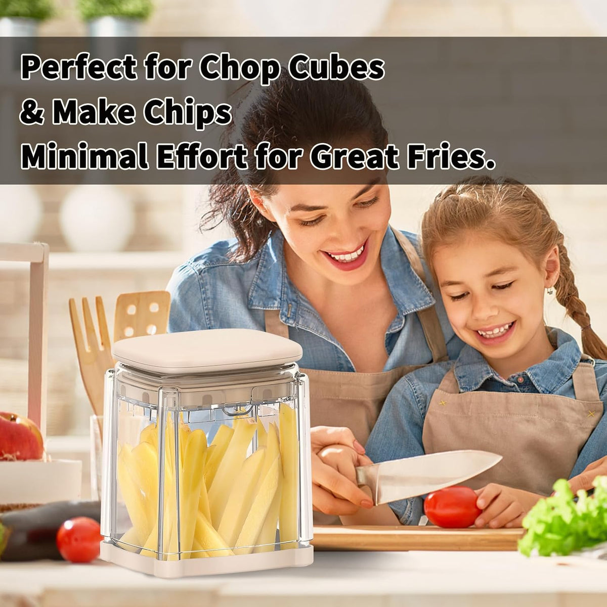 French Fry Cutter, Potato Onion Cutter, Professional Homestyle Vegetable Chopper Dicer, Great for Potatoes Carrots Cucumbers Zucchini Pepper (Fog Gray)