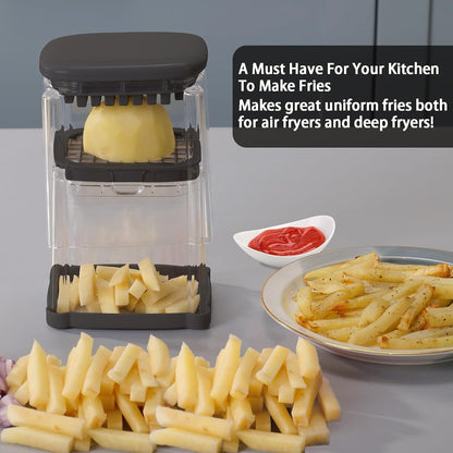 French Fry Cutter, Potato Onion Cutter, Professional Homestyle Vegetable Chopper Dicer, Great for Potatoes Carrots Cucumbers Zucchini Pepper (Fog Gray)