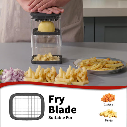 French Fry Cutter, Potato Onion Cutter, Professional Homestyle Vegetable Chopper Dicer, Great for Potatoes Carrots Cucumbers Zucchini Pepper (Fog Gray)