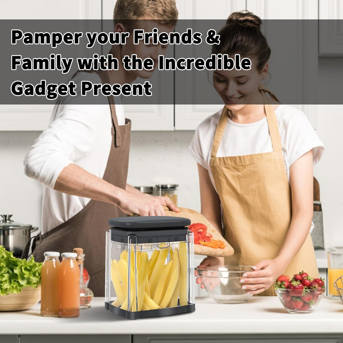 French Fry Cutter, Potato Onion Cutter, Professional Homestyle Vegetable Chopper Dicer, Great for Potatoes Carrots Cucumbers Zucchini Pepper (Fog Gray)