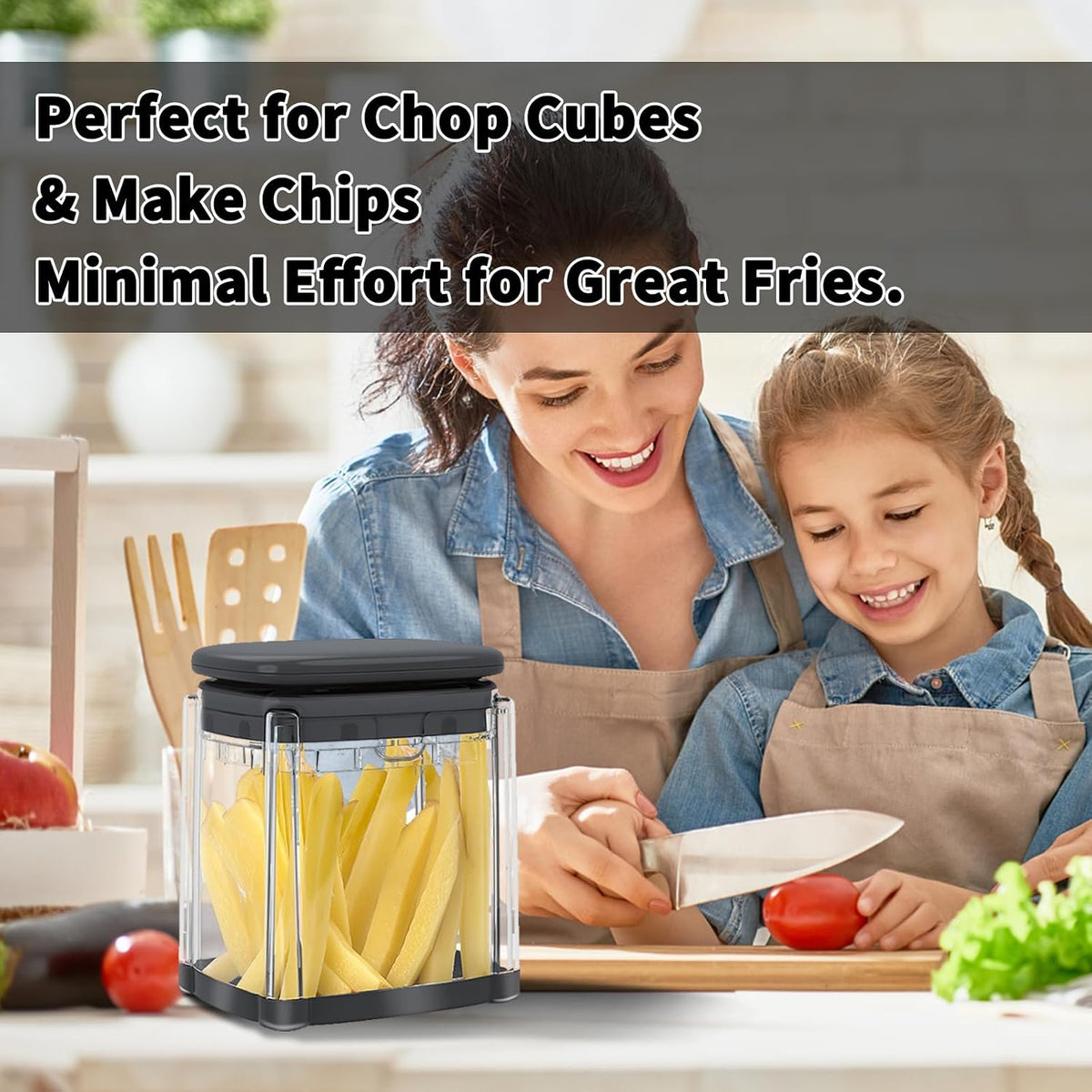 French Fry Cutter, Potato Onion Cutter, Professional Homestyle Vegetable Chopper Dicer, Great for Potatoes Carrots Cucumbers Zucchini Pepper (Fog Gray)