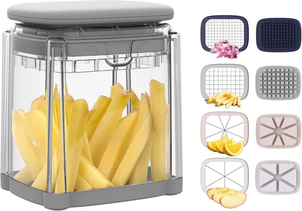 French Fry Cutter, Potato Onion Cutter, Professional Homestyle Vegetable Chopper Dicer, Great for Potatoes Carrots Cucumbers Zucchini Pepper (Fog Gray)