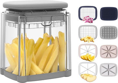 French Fry Cutter, Potato Onion Cutter, Professional Homestyle Vegetable Chopper Dicer, Great for Potatoes Carrots Cucumbers Zucchini Pepper (Fog Gray)