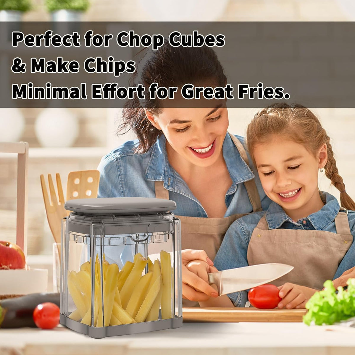 French Fry Cutter, Potato Onion Cutter, Professional Homestyle Vegetable Chopper Dicer, Great for Potatoes Carrots Cucumbers Zucchini Pepper (Fog Gray)
