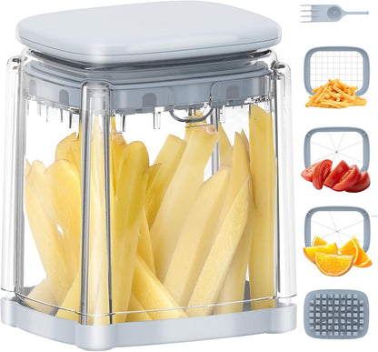 French Fry Cutter, Potato Onion Cutter, Professional Homestyle Vegetable Chopper Dicer, Great for Potatoes Carrots Cucumbers Zucchini Pepper (Fog Gray)