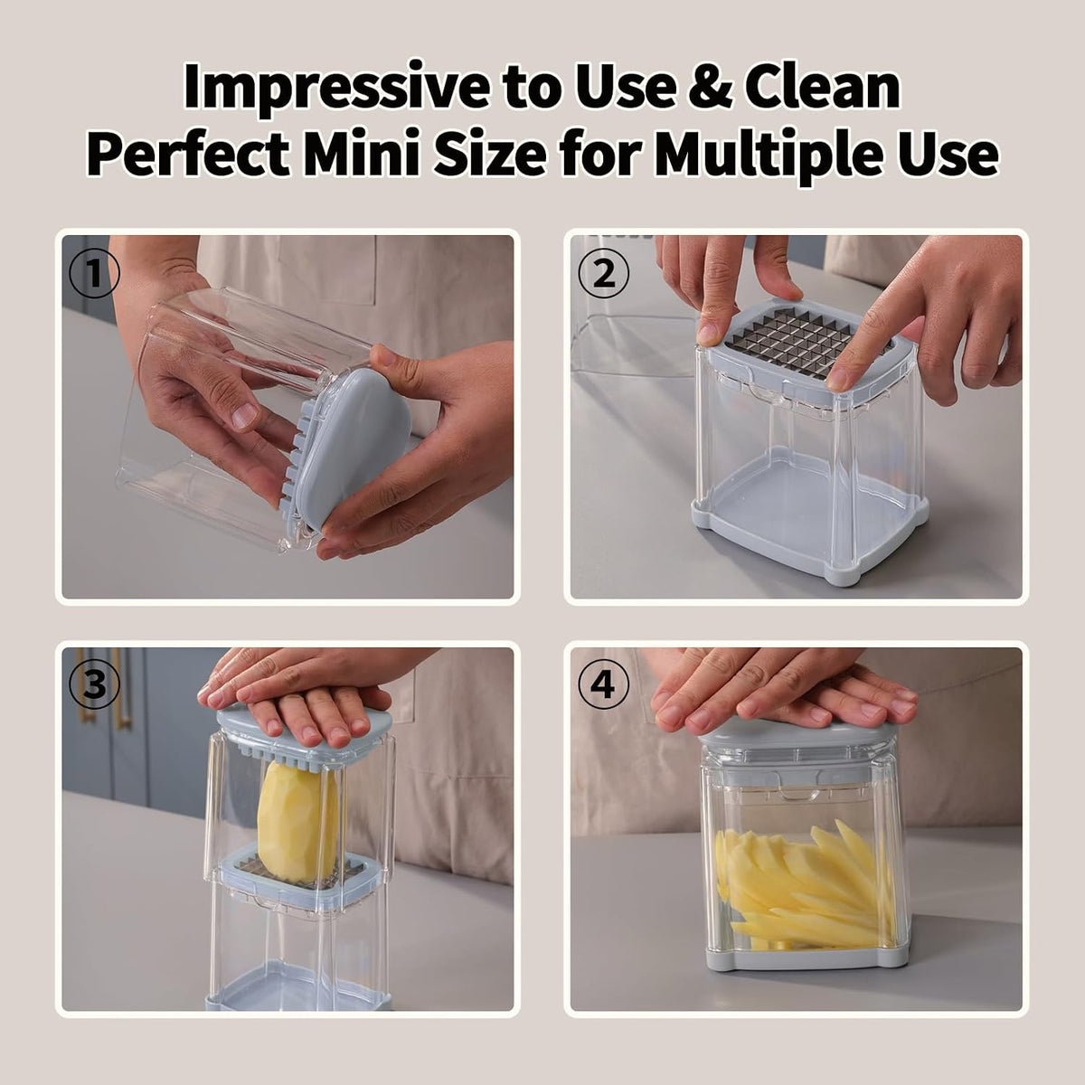 French Fry Cutter, Potato Onion Cutter, Professional Homestyle Vegetable Chopper Dicer, Great for Potatoes Carrots Cucumbers Zucchini Pepper (Fog Gray)