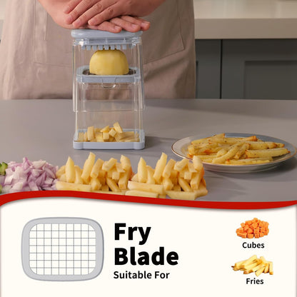 French Fry Cutter, Potato Onion Cutter, Professional Homestyle Vegetable Chopper Dicer, Great for Potatoes Carrots Cucumbers Zucchini Pepper (Fog Gray)